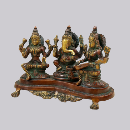 Brassaura® Lakshmi Ganesha Saraswati Trio | Brass Statue | Height 6 Inches & Weight 3 kgs