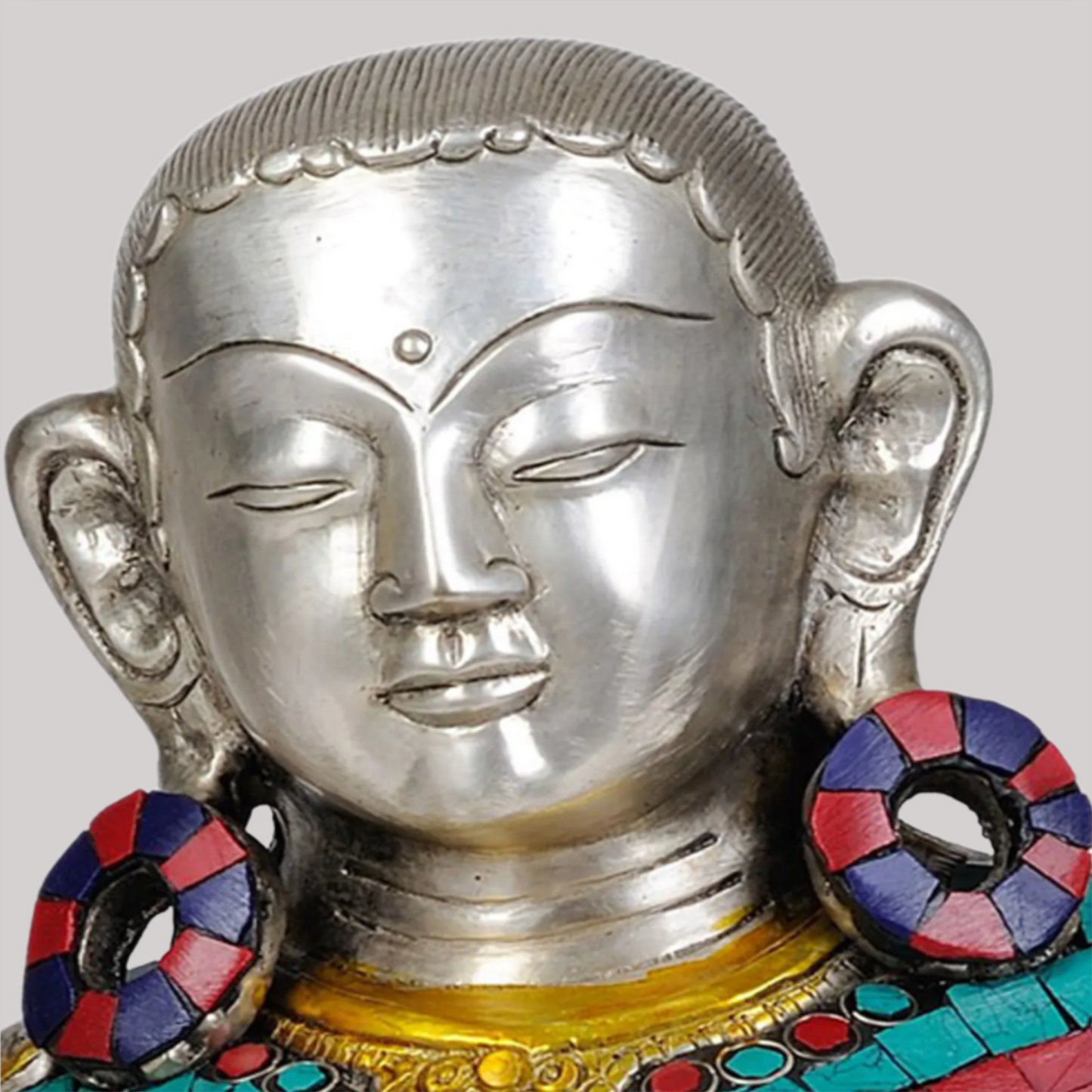 Brassaura® स्टोन इनले के साथ ध्यानमग्न बुद्ध | पीतल की प्रतिमा | ऊंचाई 13.6 इंच और वजन 8.90 किलोग्राम