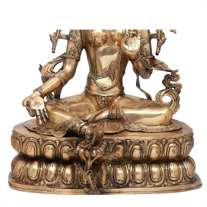 ब्रासौड़ा® आभूषण युक्त चौकी पर बैठी तारा देवी | एंटीक फ़िनिश के साथ शुद्ध पीतल | ऊंचाई 34.06 इंच और वज़न 38.34 किग्रा
