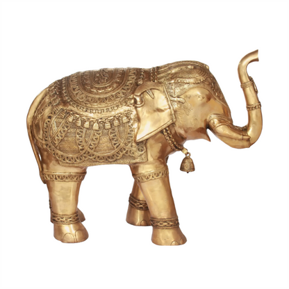 ब्रस्सौरा® सजावटी पीतल की हाथी मूर्तिकला – पीतल फिनिश | शुद्ध पीतल | ऊंचाई 31.5 इंच और वज़न 70.90 किलोग्राम