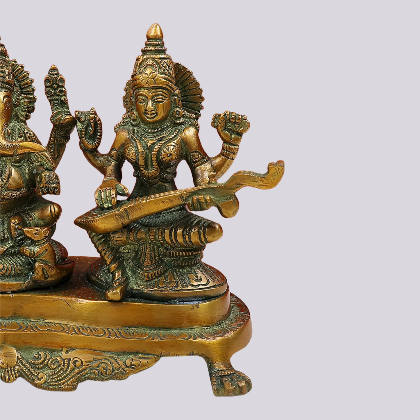 Brassaura® Lakshmi Ganesha Saraswati Trio | Brass Statue | Height 6 Inches & Weight 3 kgs