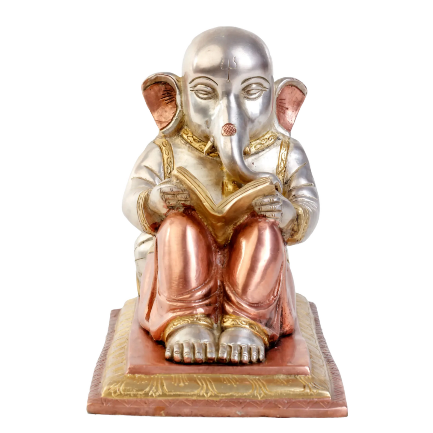 Brassaura® Lord Ganesha Seated in Easy Posture | Brass with Meenakari Inlay | Height 8 Inches & Weight 4.10 kgs