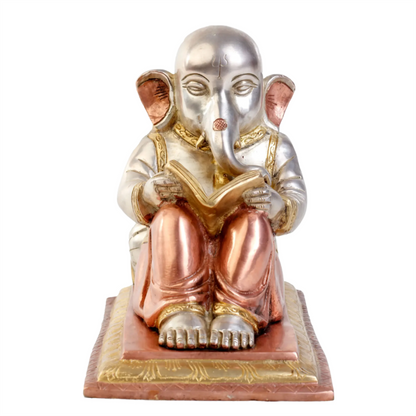 Brassaura® Lord Ganesha Seated in Easy Posture | Brass with Meenakari Inlay | Height 8 Inches & Weight 4.10 kgs
