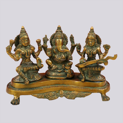 Brassaura® Lakshmi Ganesha Saraswati Trio | Brass Statue | Height 6 Inches & Weight 3 kgs