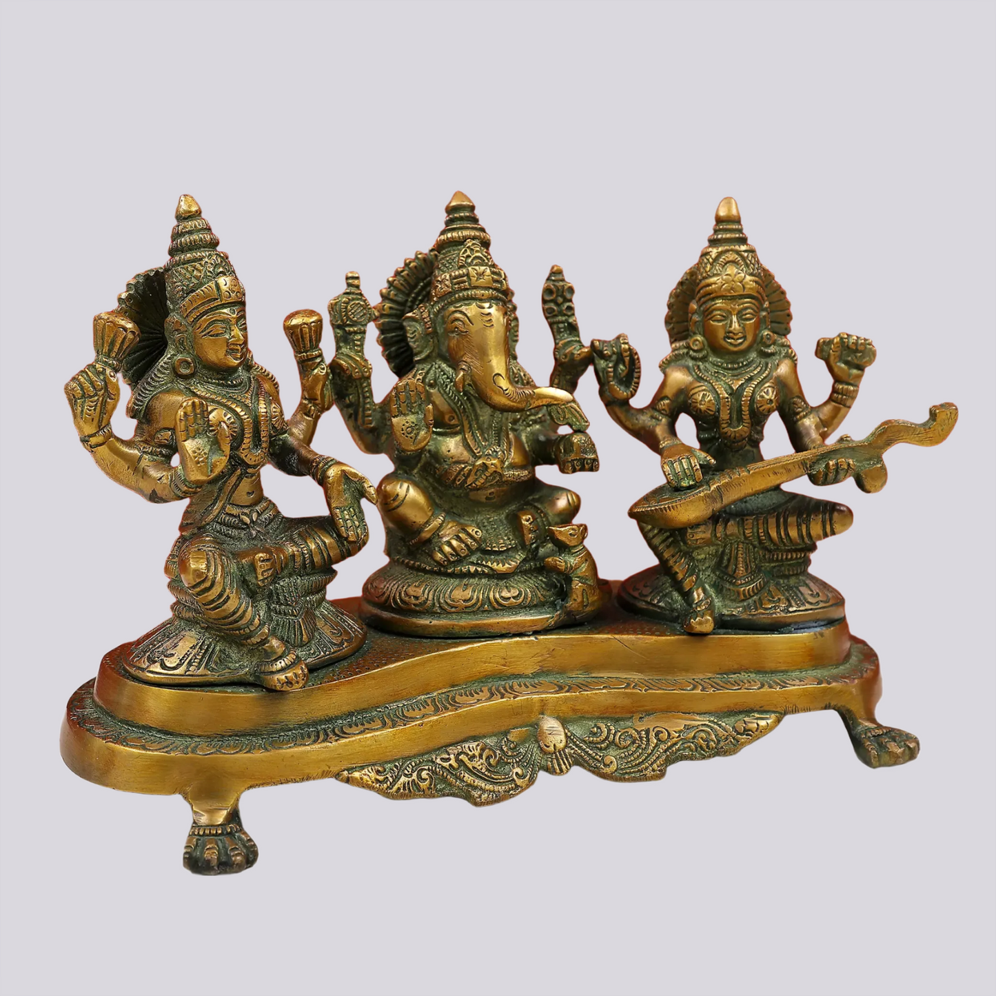 Brassaura® Lakshmi Ganesha Saraswati Trio | Brass Statue | Height 6 Inches & Weight 3 kgs