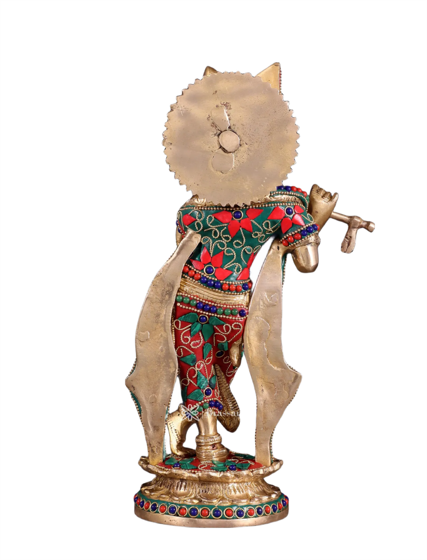 Brassaura™ Pure Brass Lord Krishna Idol with Floral Stonework – Height 11 Inches & Weight 2.75 Kgs