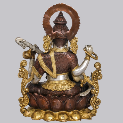 Brassaura® Brass Goddess Saraswati Statue  | Height 31 cm (12.20 Inches) & Weight 7.90 kg