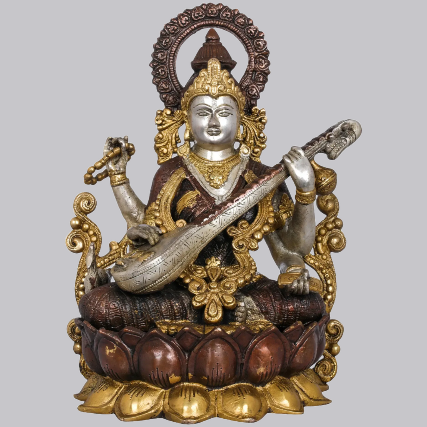 Brassaura® Brass Goddess Saraswati Statue  | Height 31 cm (12.20 Inches) & Weight 7.90 kg