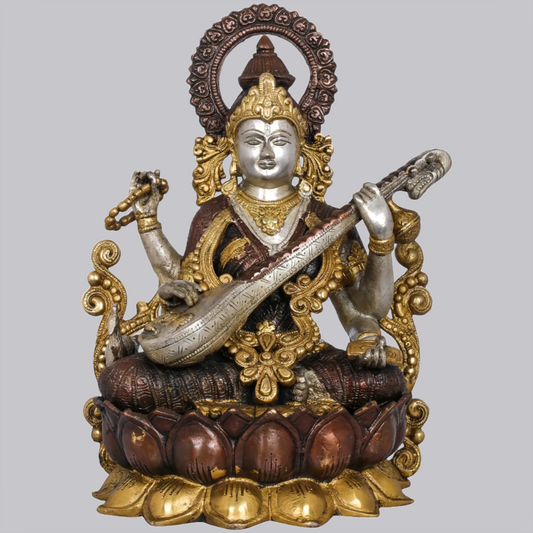 Brassaura® Brass Goddess Saraswati Statue  | Height 31 cm (12.20 Inches) & Weight 7.90 kg