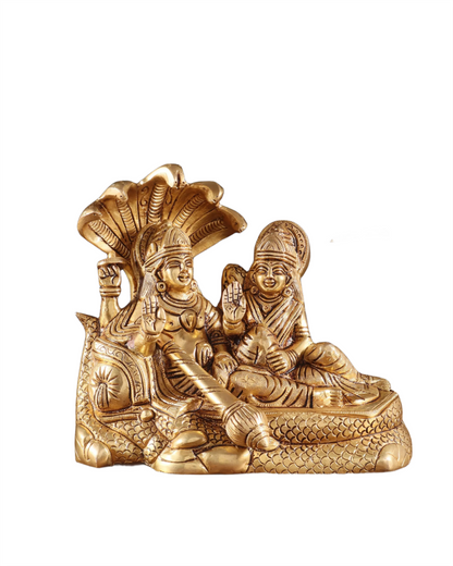 Brassaura™ Vishnu-Lakshmi Brass Statue on Sheshnag – 2.3kg, 6.5-Inch – Divine Blessings for Home Temple & Spiritual Decor