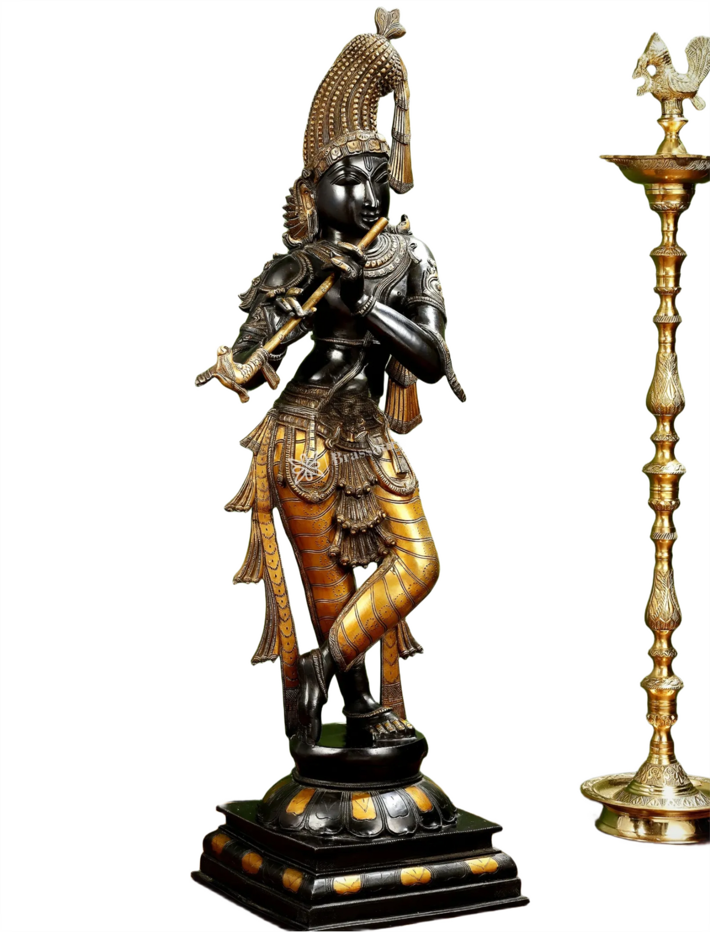 Brassaura™ Superfine Brass Krishna Murlidhar Idol – Height 36 Inches & Weight 27 Kgs | Black Antique Finish
