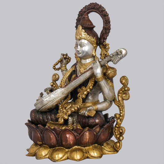 Brassaura® Brass Goddess Saraswati Statue  | Height 31 cm (12.20 Inches) & Weight 7.90 kg