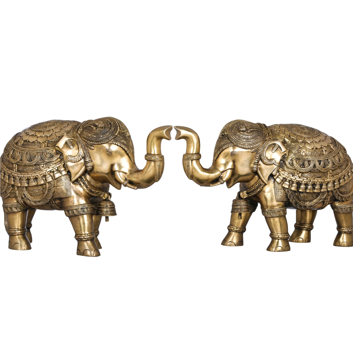 Brassaura® Majestic Pair of Ornate Brass Elephants | Pure Brass | Height 14.5 Inches & Weight 39.30 kgs
