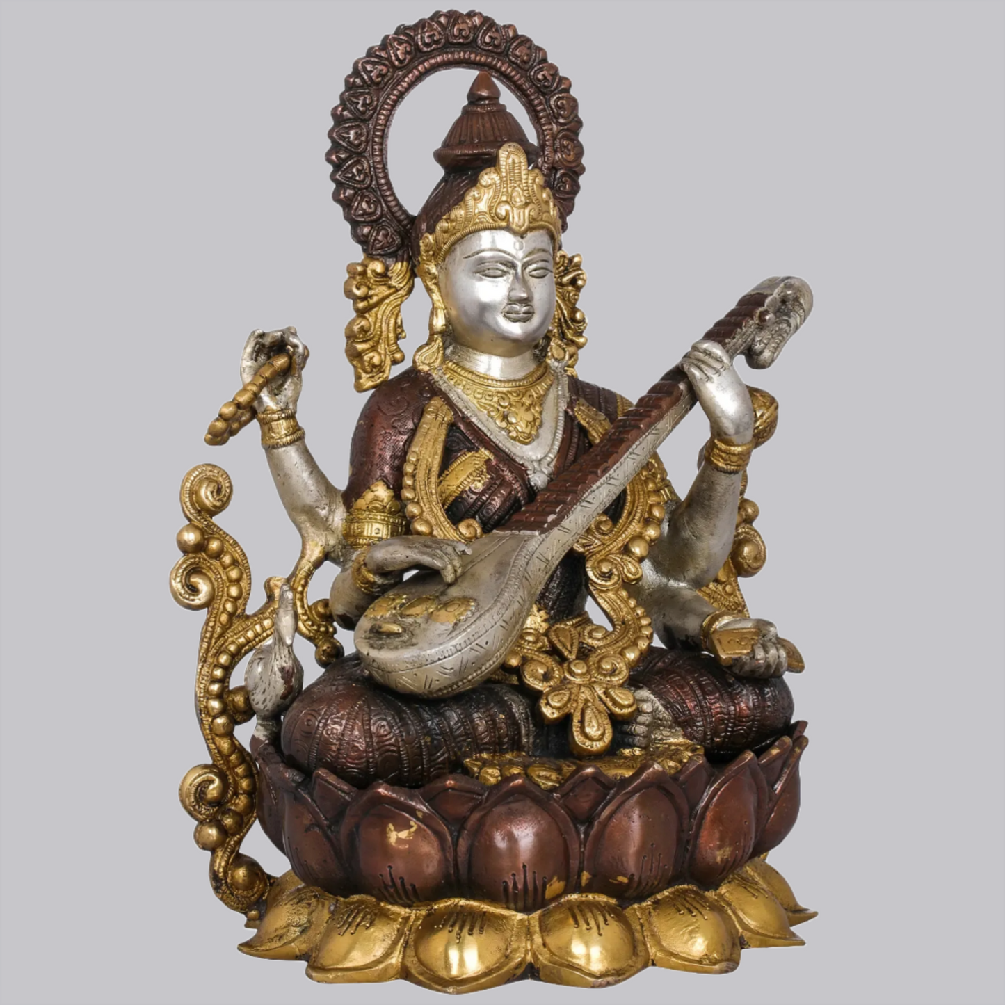 Brassaura® Brass Goddess Saraswati Statue  | Height 31 cm (12.20 Inches) & Weight 7.90 kg