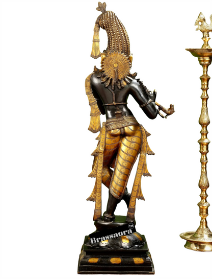 Brassaura™ Superfine Brass Krishna Murlidhar Idol – Height 36 Inches & Weight 27 Kgs | Black Antique Finish
