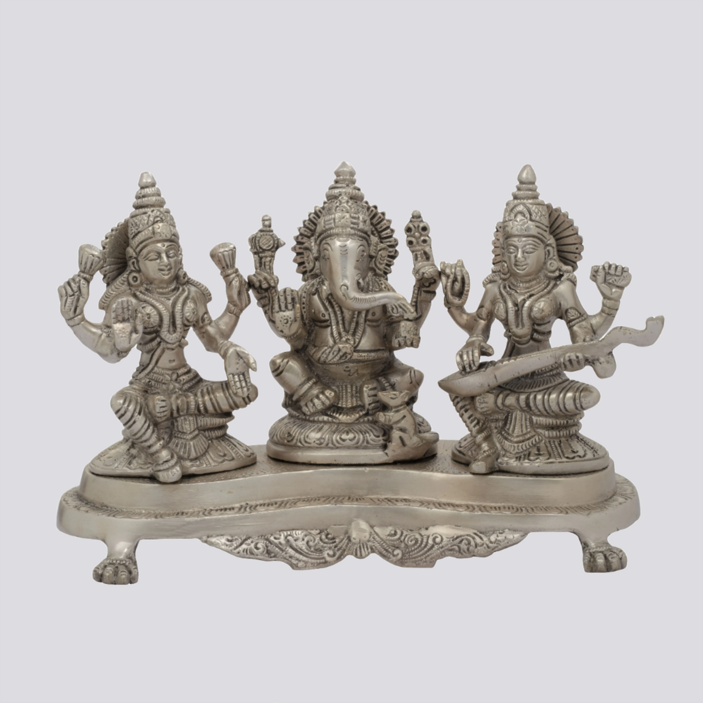 Brassaura® Lakshmi Ganesha Saraswati Trio | Brass Statue | Height 6 Inches & Weight 3 kgs