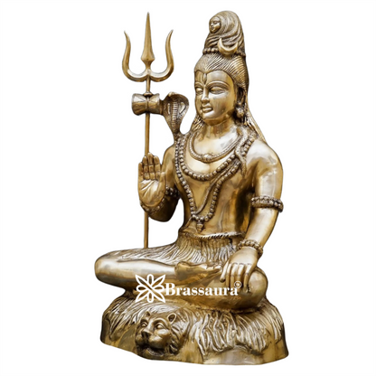 Brassaura™ Classic Brass Shiva Murti – Height 34 & Weight 35 Kgs | Sacred Idol for Temple & Home
