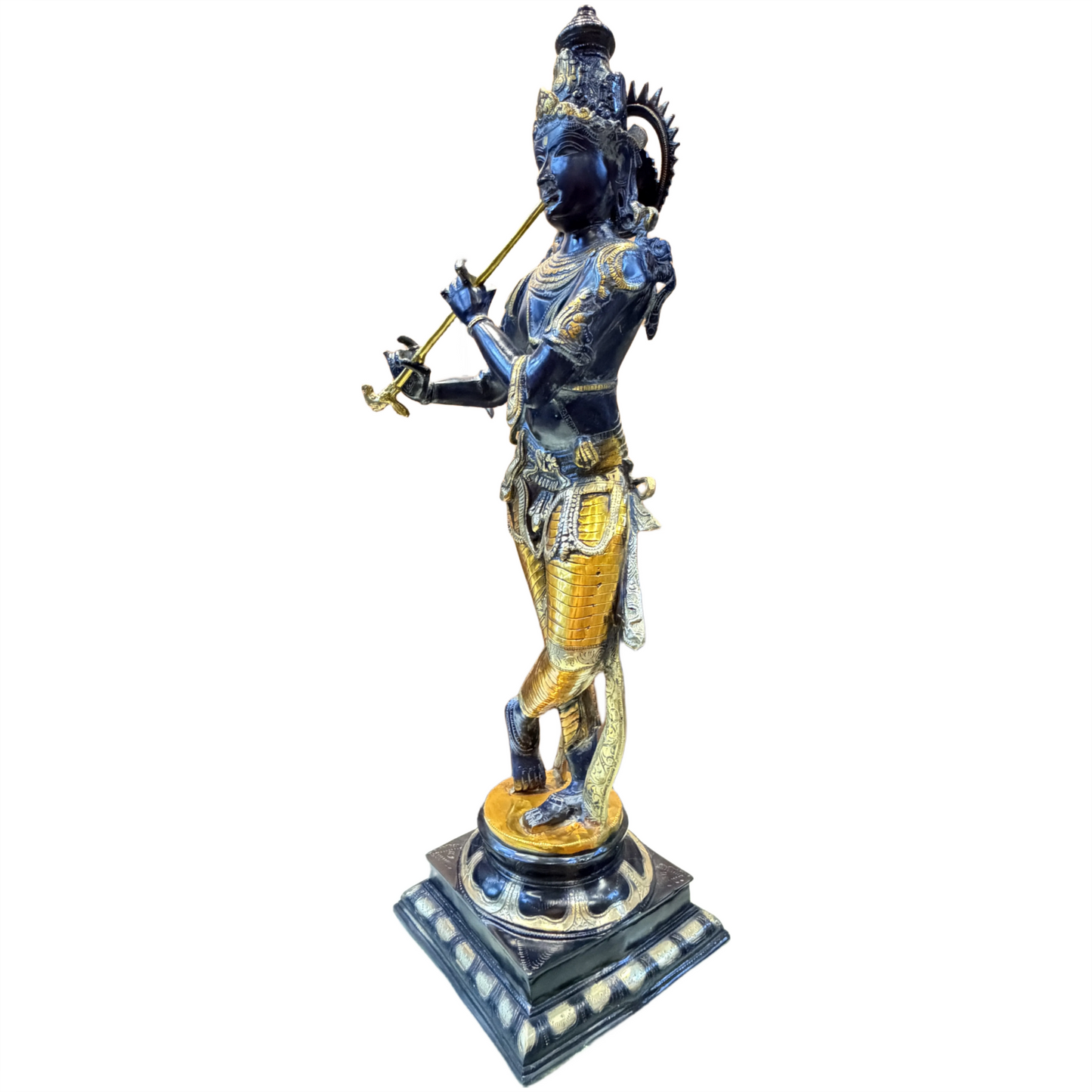Brassaura™ Lord Krishna Brass Statue | Antique Black Stone Finish | Height 35 Inches & Weight 19 Kgs