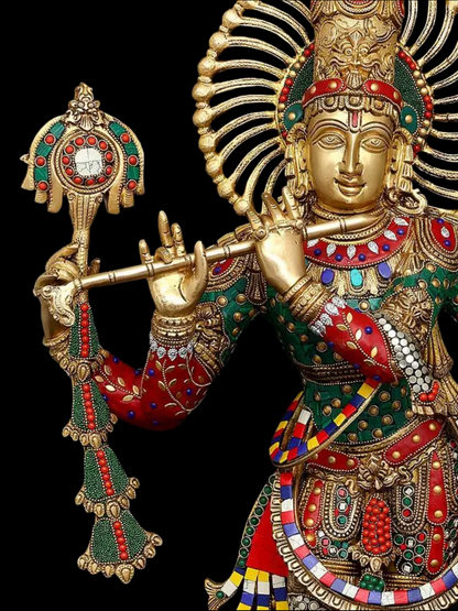 ब्रेसौरा® पीतल की कृष्ण प्रतिमा (नक्काशी के साथ) | ऊँचाई 71 सेमी और वज़न 21.10 किग्रा