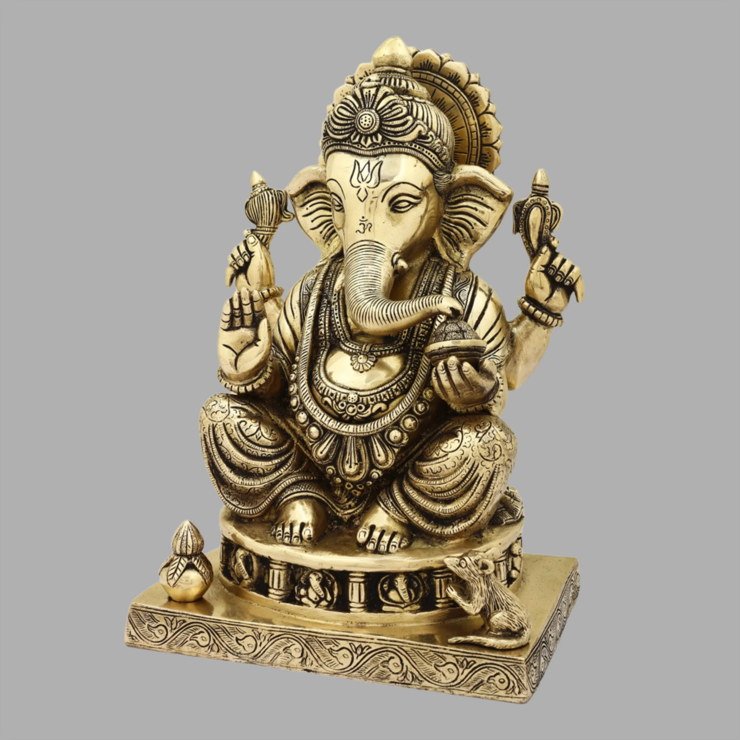 Brassaura™ Seated Lord Ganesha on Ornate Pedestal | Height 14 Inches & Weight 9.78 kgs