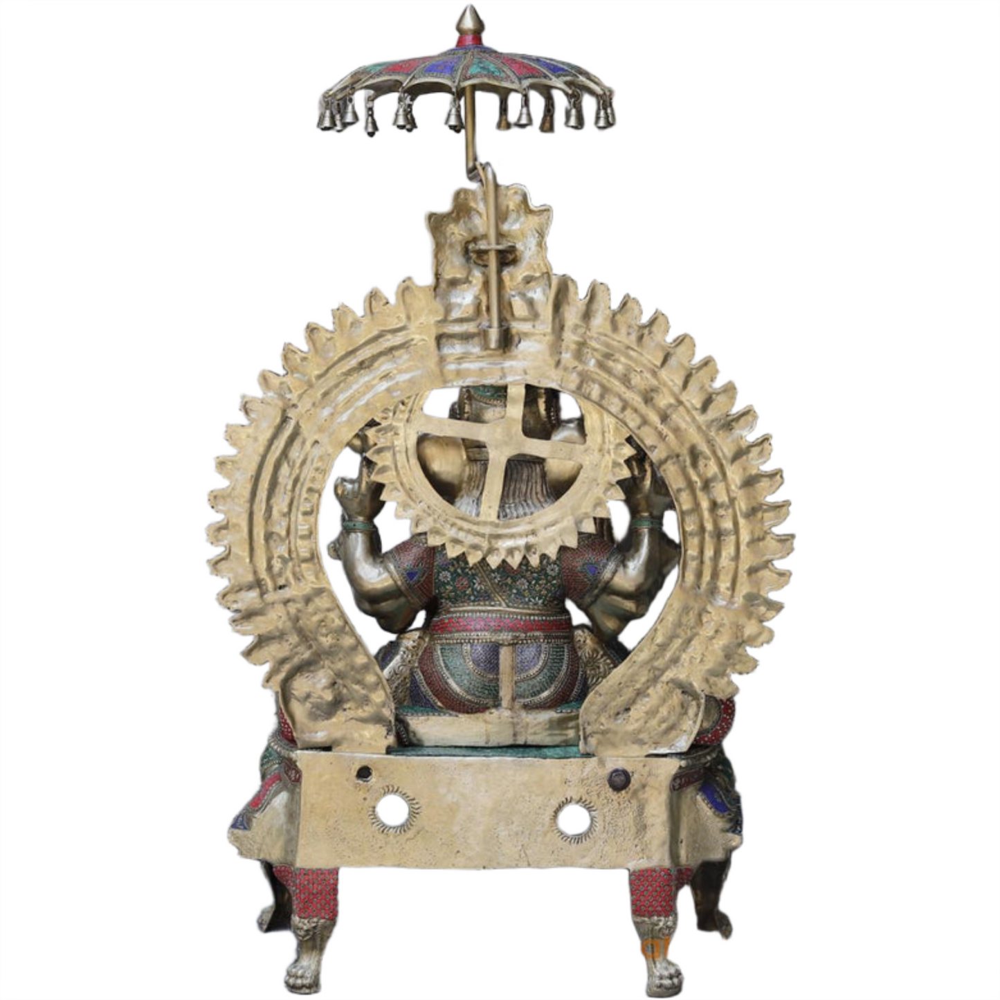 Handcrafted brass statue  Raja Ganapati, seated on a throne with umbrella 66 Inches