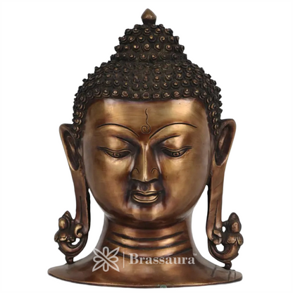 Brassaura™ Brass Buddha Wall Hanging – Height 11 Inches & Weight 3.1 Kgs | Spiritual Home Décor