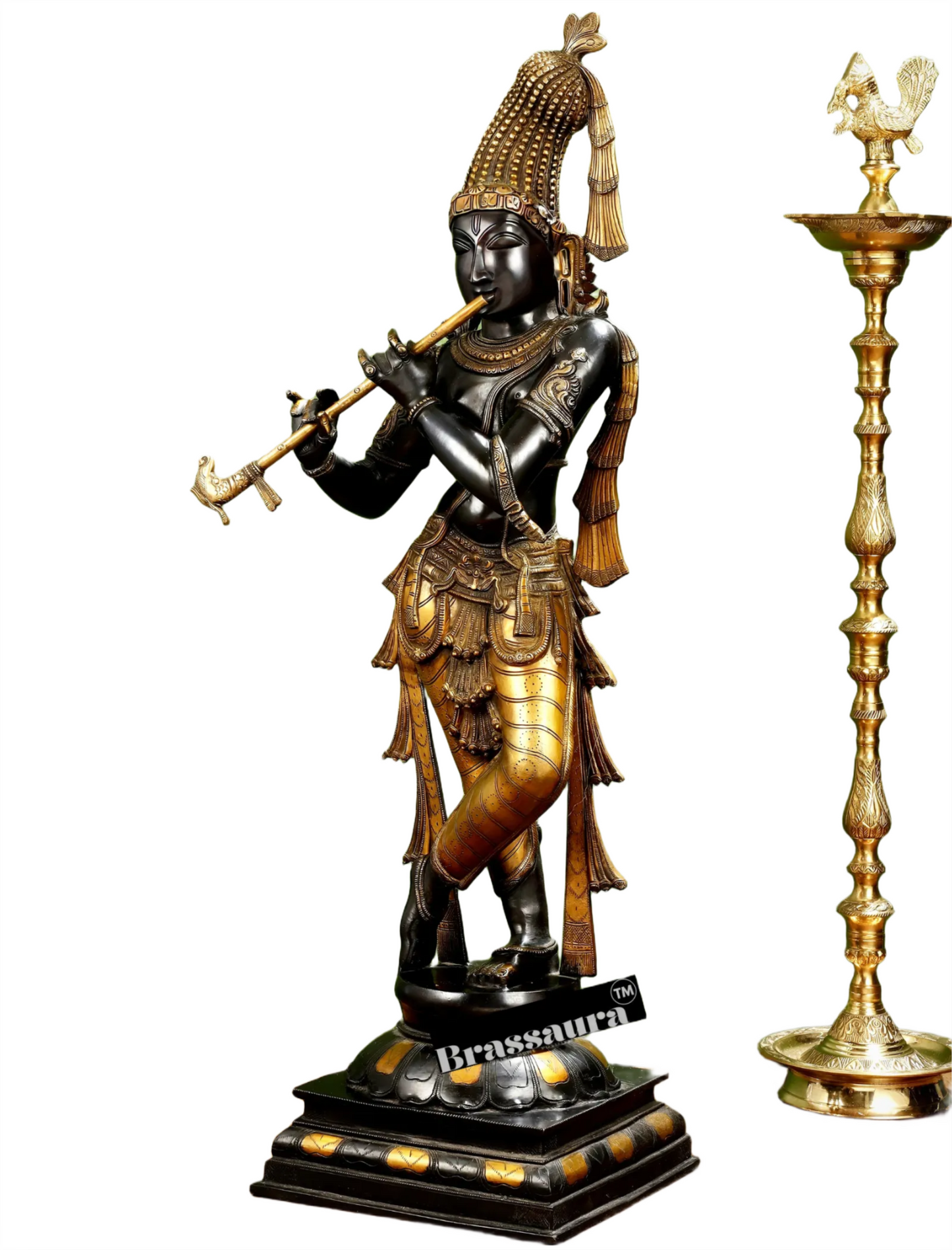 Brassaura™ Superfine Brass Krishna Murlidhar Idol – Height 36 Inches & Weight 27 Kgs | Black Antique Finish
