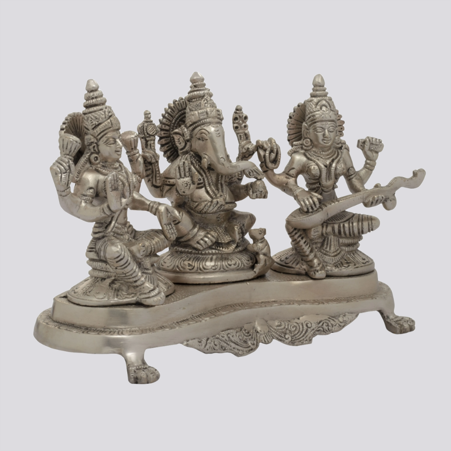 Brassaura® Lakshmi Ganesha Saraswati Trio | Brass Statue | Height 6 Inches & Weight 3 kgs
