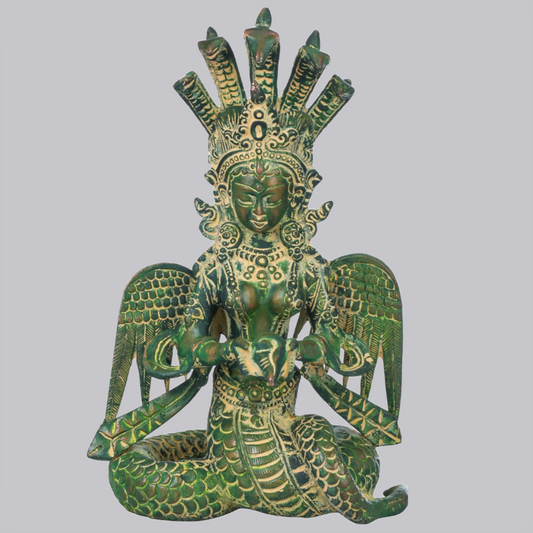 Estátua Naga Kanya de Latão Brassaura® com Trabalho de Incrustação | Altura 20,3 cm e Peso 2,10 kg