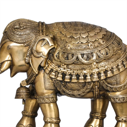 Brassaura® Majestic Pair of Ornate Brass Elephants | Pure Brass | Height 14.5 Inches & Weight 39.30 kgs