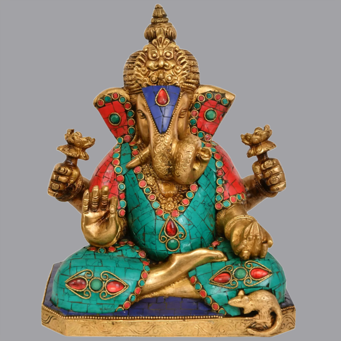 Brassaura®  Lord Ganesha with Inlay Work | Brass Statue | Height 9 Inches | Weight 5.18 kgs