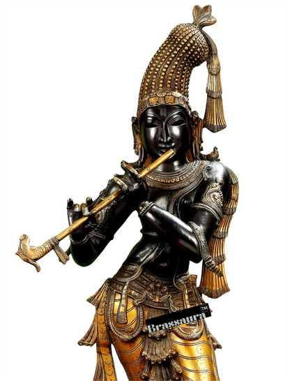 Brassaura™ Superfine Brass Krishna Murlidhar Idol – Height 36 Inches & Weight 27 Kgs | Black Antique Finish