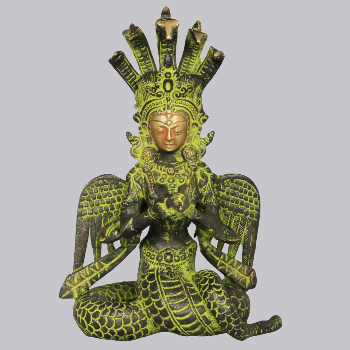 Brassaura® Brass Naga Kanya Statue with Inlay Work | Height 8 Inches & Weight 2.10 kg