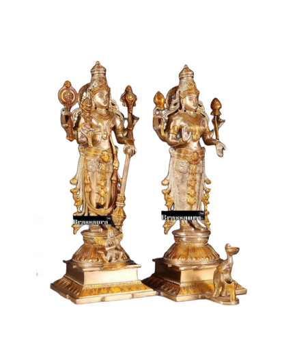 Brassaura™ Pure Brass Standing Vishnu Idol Set – 9.5kg, 14-Inch – Chola-Style Lord Vishnu, Lakshmi with Elephant & Garuda in Dual-Tone Gold Finish