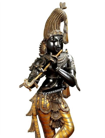 Brassaura™ Superfine Brass Krishna Murlidhar Idol – Height 36 Inches & Weight 27 Kgs | Black Antique Finish