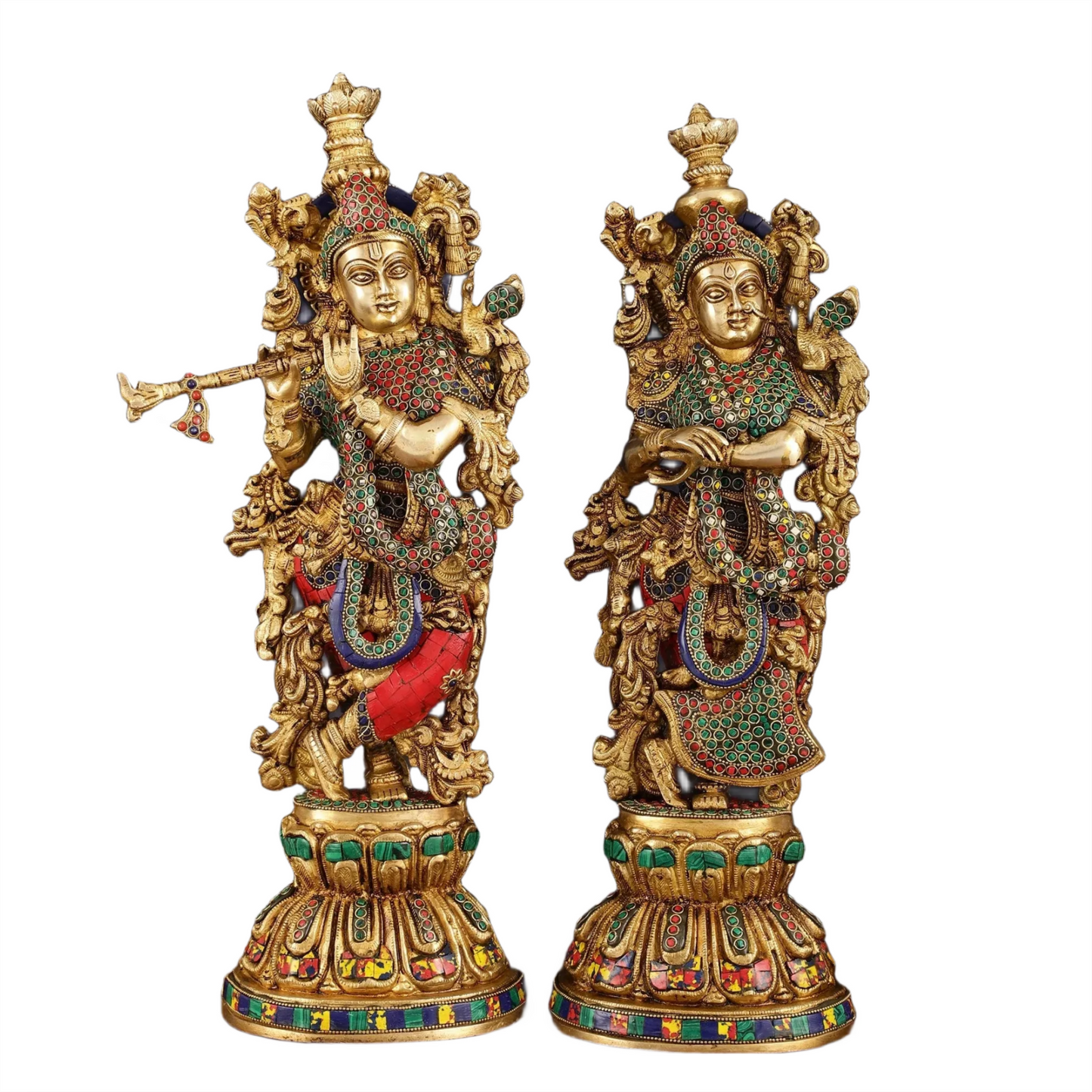 Brassaura™ Brass Radha Krishna Statues – 21 Inch Height, 18 Kg Pair | Handcrafted Indian Home Decor