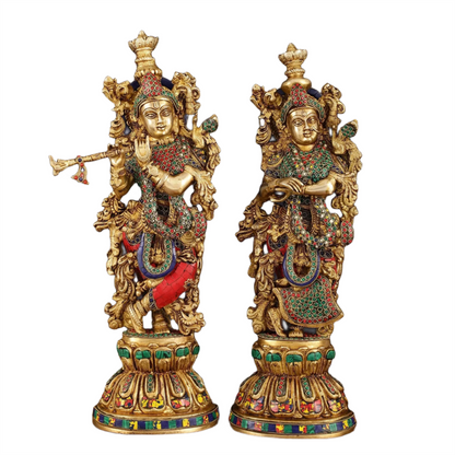 Brassaura™ Brass Radha Krishna Statues – 21 Inch Height, 18 Kg Pair | Handcrafted Indian Home Decor