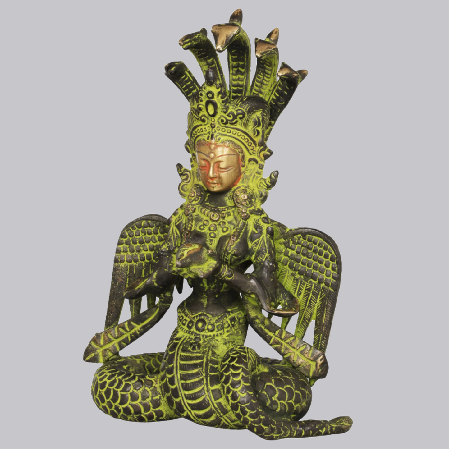 Brassaura® Brass Naga Kanya Statue with Inlay Work | Height 8 Inches & Weight 2.10 kg