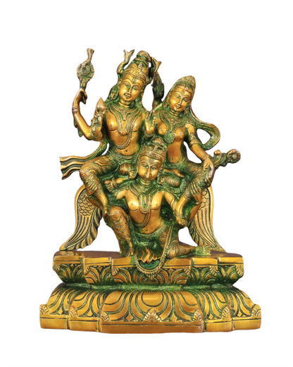 Brassaura™ Brass Idol of Lord Vishnu and Goddess Lakshmi on Garuda – 5.5kg, 12-Inch – Intricately Detailed Antique Patina Finish