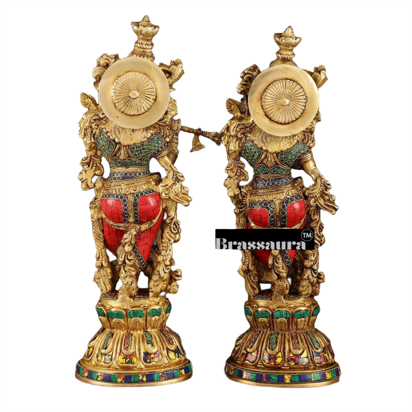 Brassaura™ Brass Radha Krishna Statues – 21 Inch Height, 18 Kg Pair | Handcrafted Indian Home Decor