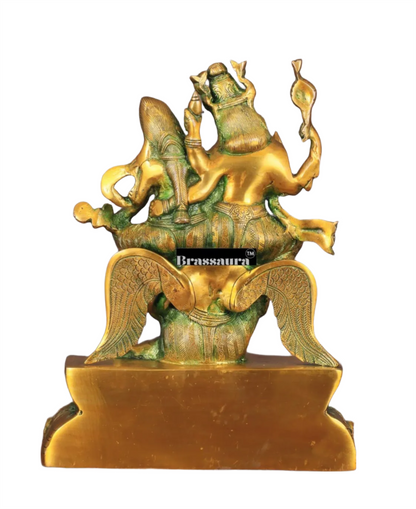 Brassaura™ Brass Idol of Lord Vishnu and Goddess Lakshmi on Garuda – 5.5kg, 12-Inch – Intricately Detailed Antique Patina Finish