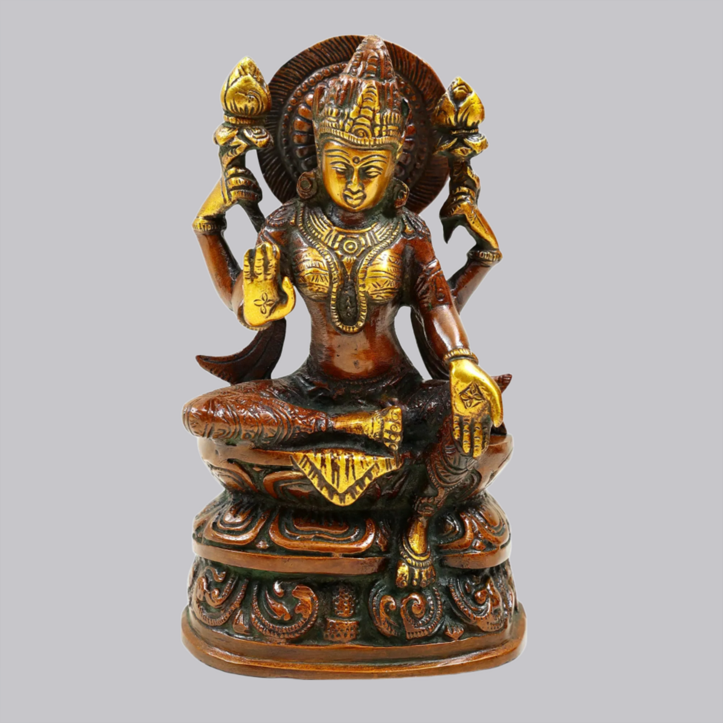 Brassaura® Brass Goddess Lakshmi Statue | Height 7.68 Inches & Weight 1.87 kg