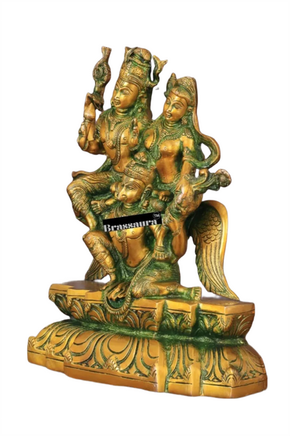 Brassaura™ Brass Idol of Lord Vishnu and Goddess Lakshmi on Garuda – 5.5kg, 12-Inch – Intricately Detailed Antique Patina Finish