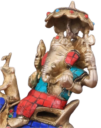 Handcrafted Brass Ganesha on Ambari with Meenakari Stonework – Height 9.5 Inches, Weight 3 Kgs