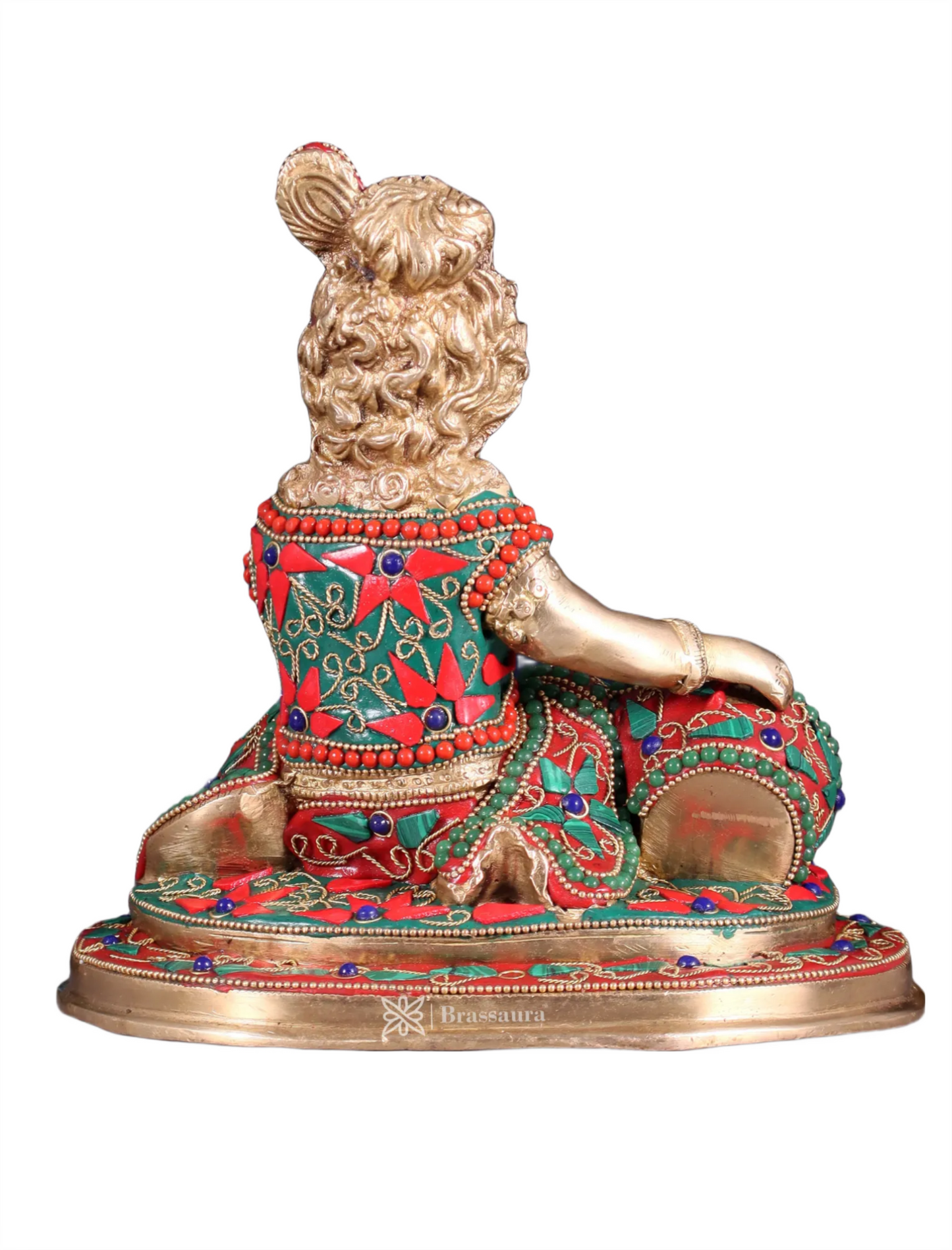 Brassaura™ Pure Brass Baby Krishna Makhan Chor Idol with Meenakari Stonework – Height 8 Inches & Weight 3.5 Kgs