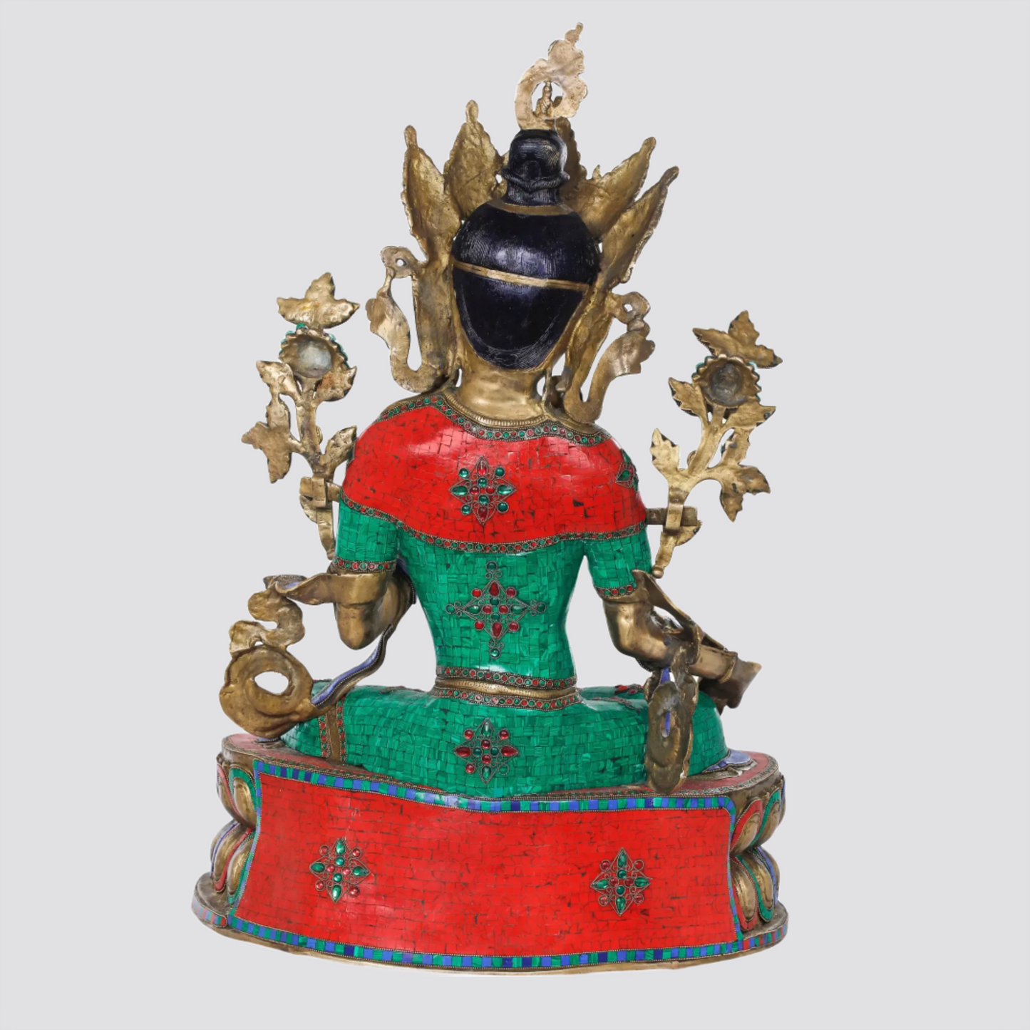 ब्रेसौरा® ग्रीन तारा ब्रास स्टैच्यू विद स्टोन इनले वर्क | 33.7 इंच ऊंचाई | घर और मंदिर की सजावट के लिए तिब्बती बौद्ध देवी प्रतिमा