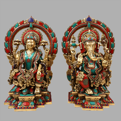 Brassaura™ Lakshmi & Ganesha Idol Set with Inlay Stonework | Height 22 Inches & Weight 44 kgs