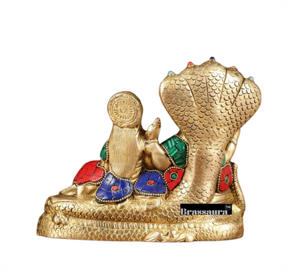Brassaura™ Vishnu & Lakshmi Brass Idol on Sheshnaag – 2kg, 6.5-Inch – Gold-Finish Vaastu-Compliant Idol for Home & Office Blessings