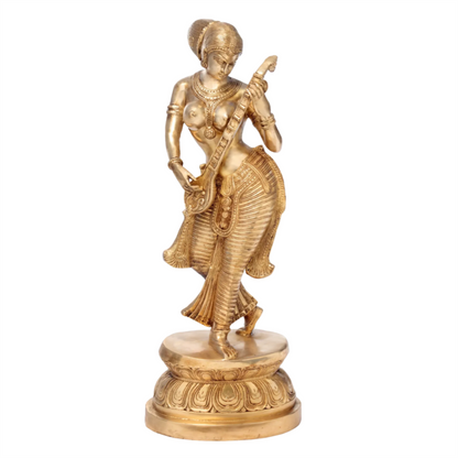Brassaura® Standing Goddess Saraswati Playing Veena | Brass Statue | Height 35.2 Inches & Weight 24.80 kgs