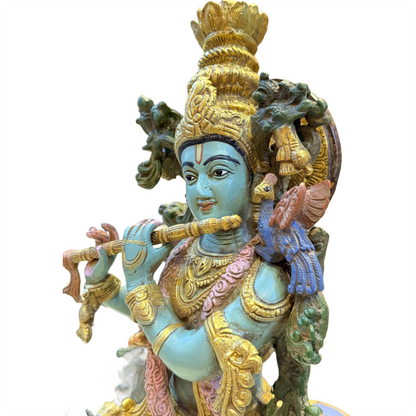 Brassaura™ Cow Krishna Brass Idol | Multicolor Finish | Height 23 Inches & Weight 23 Kgs